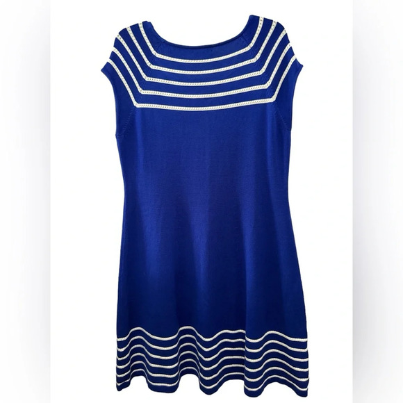 Eliza J Fit And Flare Knit Dress Royal Blue White Striped Size XL Nautical - Picture 2 of 4